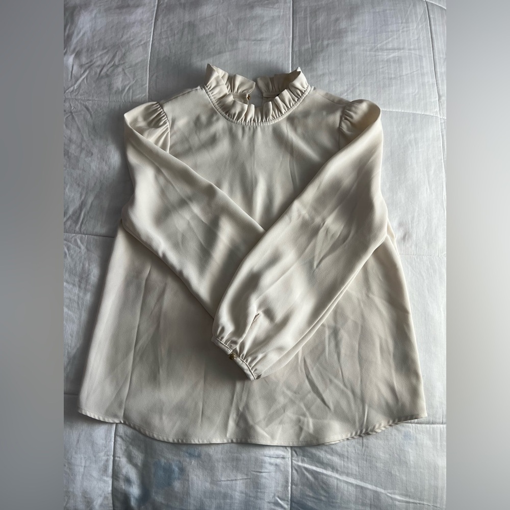 J. Crew Cream Ruffle Neck Blouse